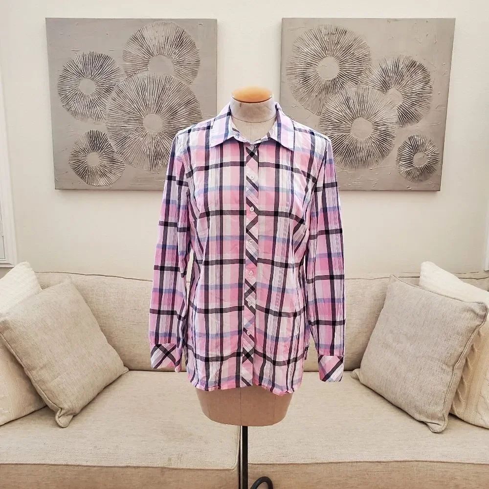 Talbots Plaid Long Sleeve Button Down Shirt sz Med